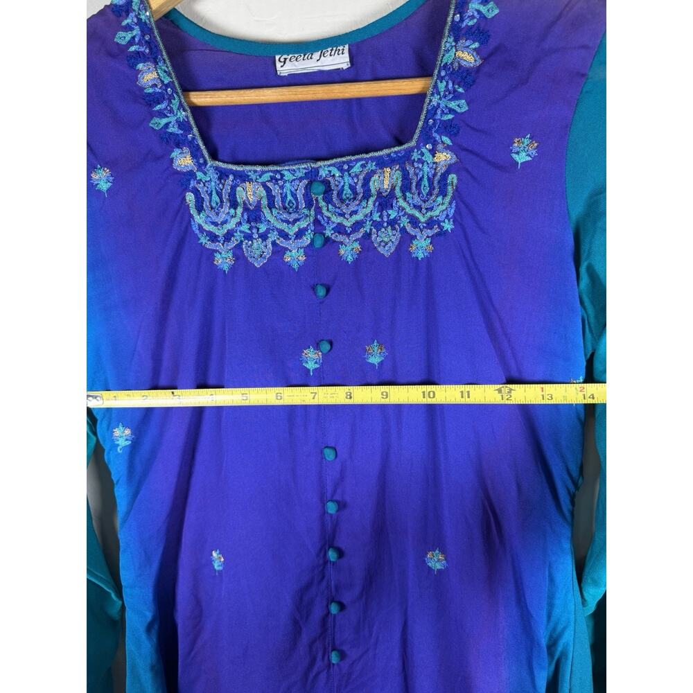 Women’s Vintage Purple To Teal Fade Size M Geeta Jethi Tunic Top Dress - Picture 10 of 13